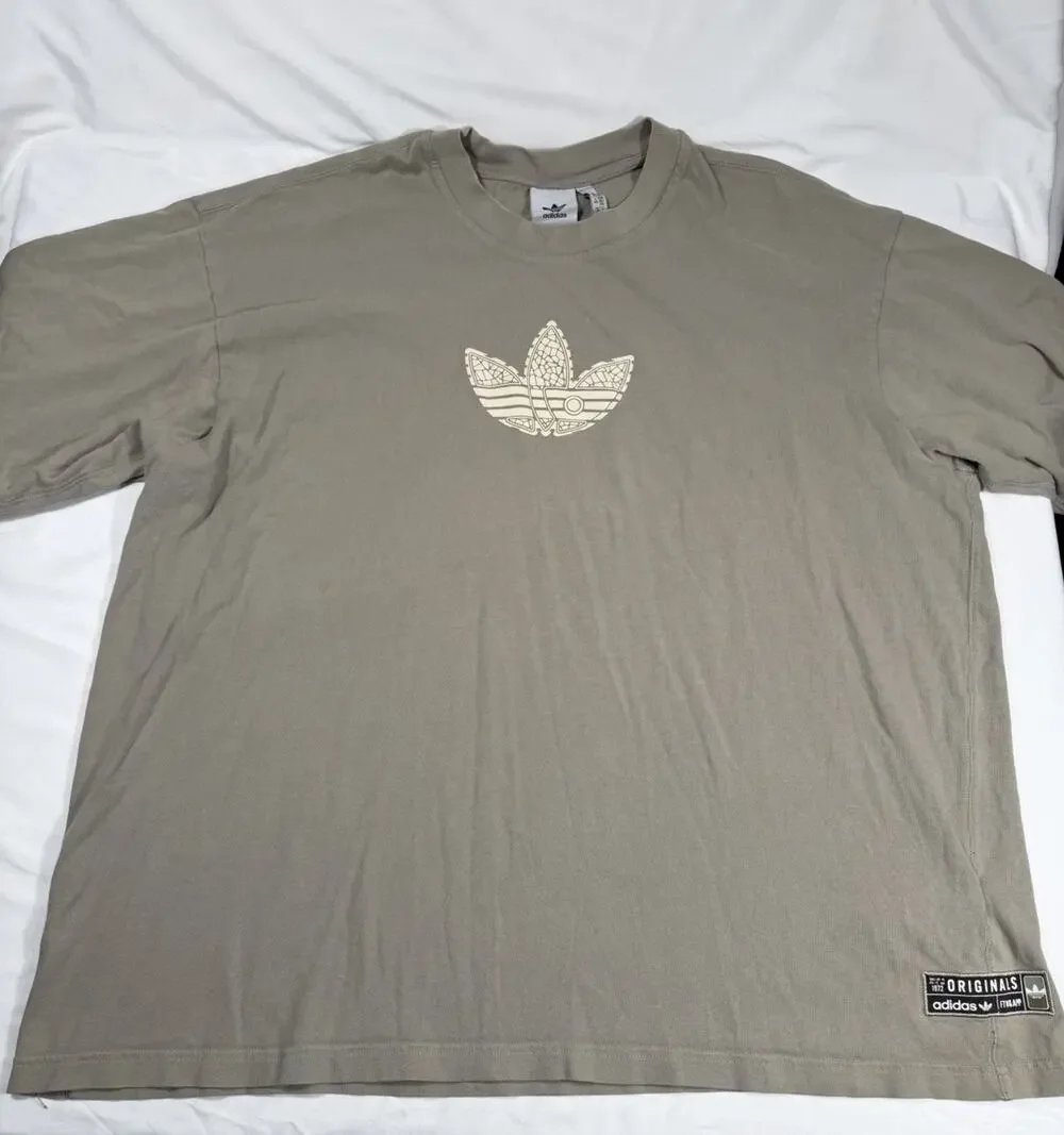 Adidas Originals Trefoil Logo Graphic T-Shirt Mens 2XL Tan Beige Short Sleeve
